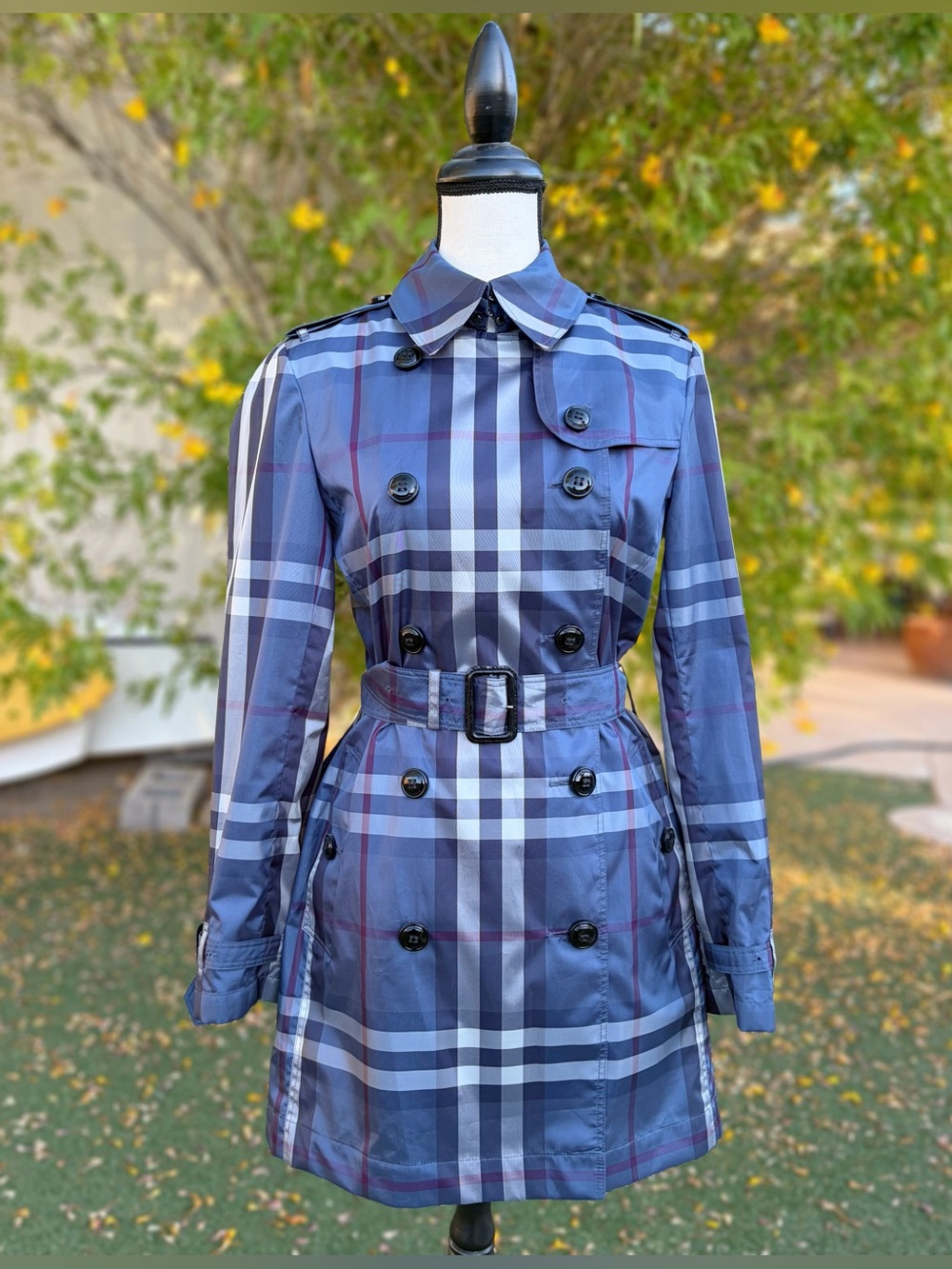 Burberry London Blue Plaid Short Lightweight Trenchcoat Jacket Med/US8/UK10 EUC - Picture 15 of 17